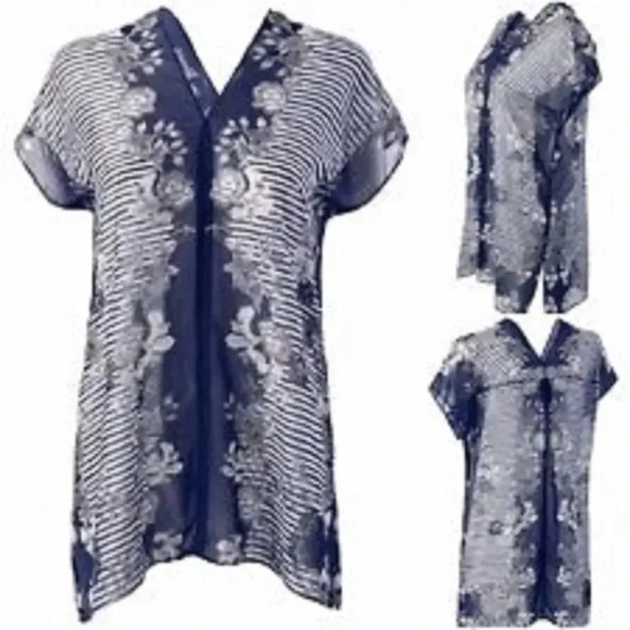 CAbi 5024 Women’s yacht navy white sheer top - Picture 2 of 5